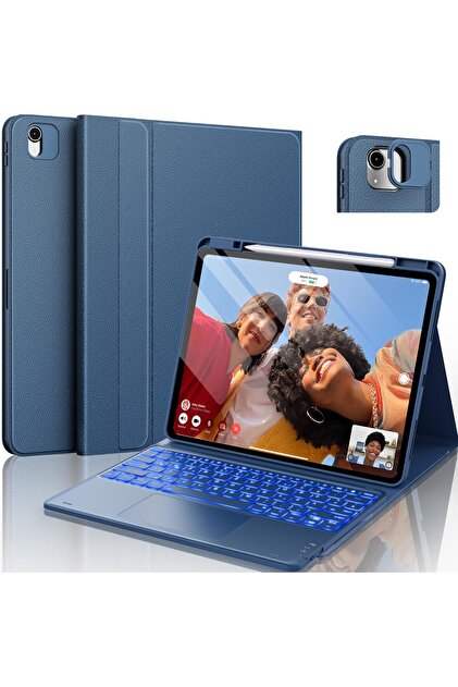 Tastatură ultra-ușoară pentru iPad Air de 13 inch, detașabilă magnetic, iluminare de fundal în 7 culori – Bleumarin