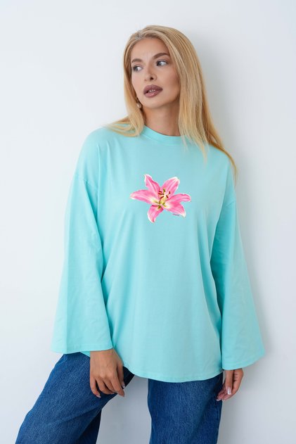 Women's Lily Flower Printed Long Sleeve Oversize Bodysuit