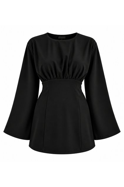 Women's Scuba Crepe Crew Neck Waist Fit Flywheel Sleeve Stylish Tunic Blouse 0249