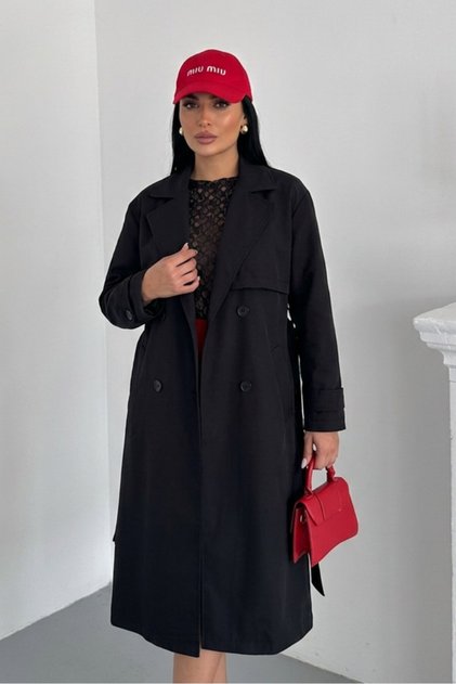 Women's Long Trench Coat Belted Buttoned Double Pockets Long Sleeve Double Breasted Lapel Epaulet Jacket Trench Coat