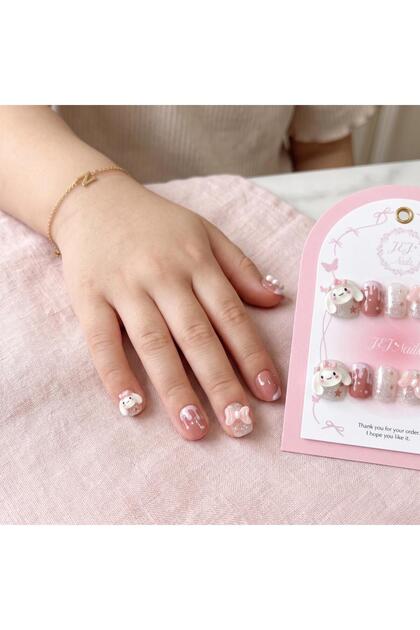14- Gigi Nails Bonnie Baby - Cute Pink Rabbit Nails Handmade