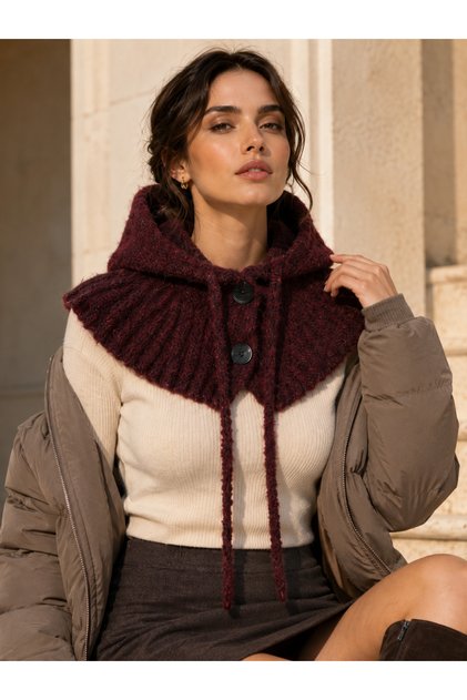 Women's Brown Knitwear Balaklava Neck Collar Byn09