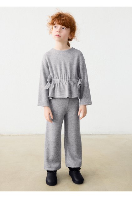 Girl's Gray Bow Detailed Knitwear Set