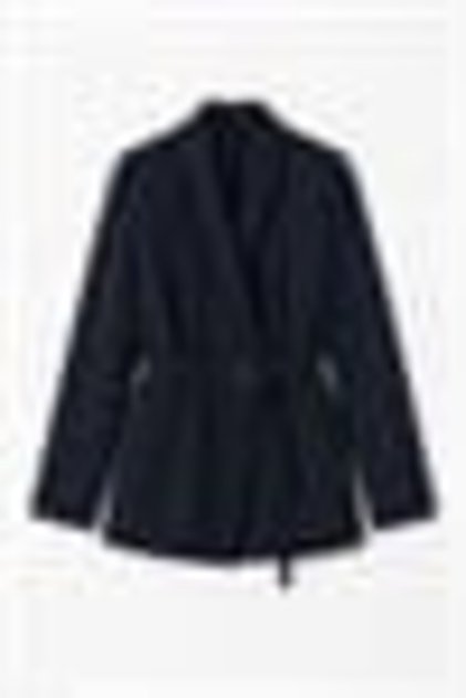 Black Viscose Blended Stretch Fabric Padded Pocket Detailed Belted Classic Cut Jacket