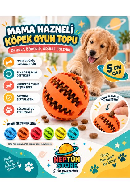 Dog Training Ball with Food Container 5 cm – Intelligence and Activity Toy with Treats, Hard Plastic, Mixed Colors