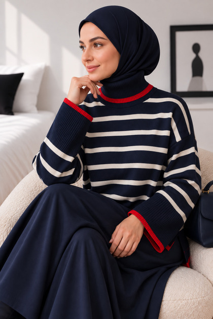 Turtleneck Striped Casual Comfortable Islamic Knitwear Sweater
