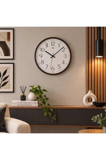 İnce Çerçeve Kahverengi Duvar Saati 30 cm Sessiz