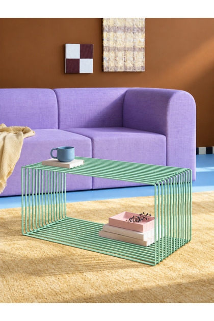 Montano Metal Tel Orta Sehpa Yan Sehpa Dergilik Renk 70 × 35 × 35 cm