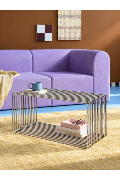 Montano Metal Tel Orta Sehpa Yan Sehpa Dergilik Renk 70 × 35 × 35 cm