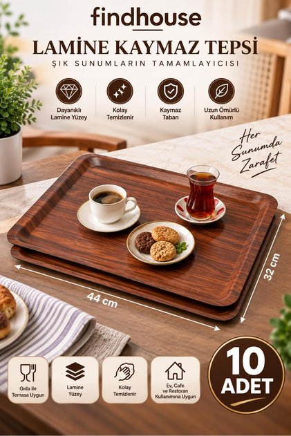 Laminated Non-Slip Base Serving Tray 10 Pcs 32X44 Workplace, Cafe, Restaurant, Hotel, Diner, Dining Hall