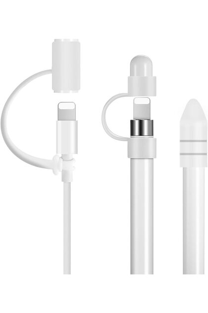 Silicone Pencil Cap Holder and Nib Cover Set,3-Piece Anti-Loss Charging Adapter Tether for Pencil 1st Generation