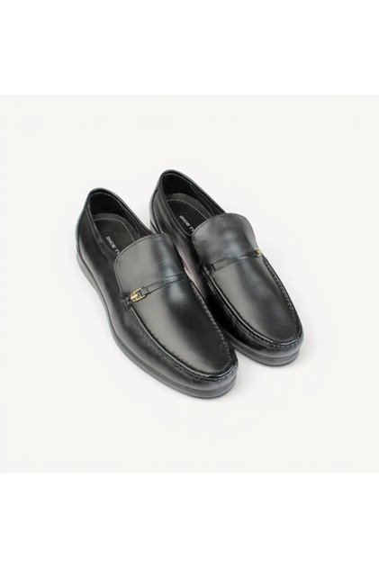 Men's Italian Black Luxury Shoe with Sleek Design and Elegant Metal Touch - Black - Black - 46