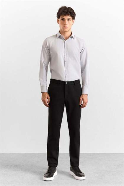 Siyah Slim Düz Twill Yarım Lastikli Jogger Pantolon