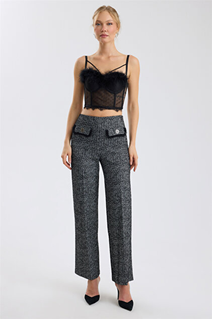 Wide-Leg Tweed Trousers
