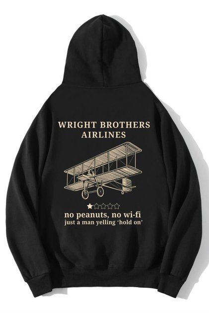 Unisex Oversize Wright Brothers Airlines Hoodie Black