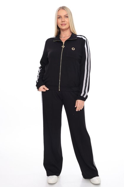 Plus Size Zippered Stripe Detailed Tracksuit Set