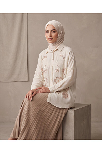 Embroidered Oversized Linen Shirt