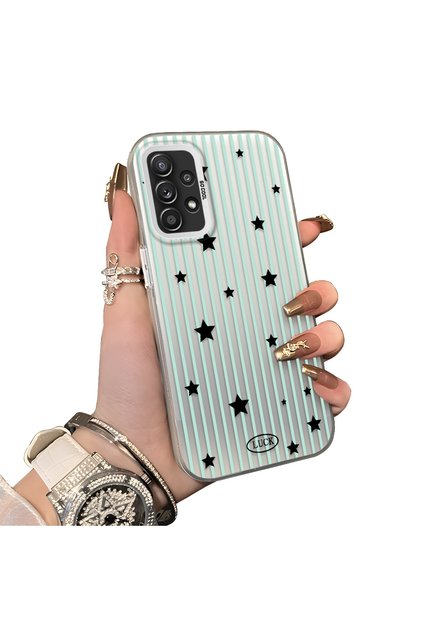 Samsung Galaxy A52/A52S Compatible Edge Striped Black Star Pattern Protective Case Acrylic Hard Back Silicon Edge