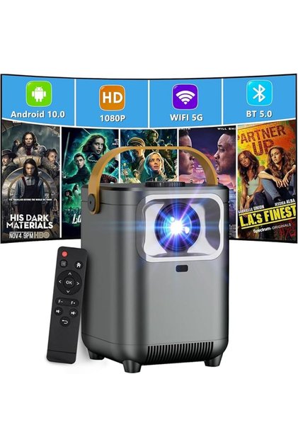 جهاز عرض صغير للسينما المنزلية، جهاز عرض فيديو بدقة 1080 بكسل عالي الوضوح وواي فاي 5G وبلوتوث للأفلام الخارجية/المكتبية