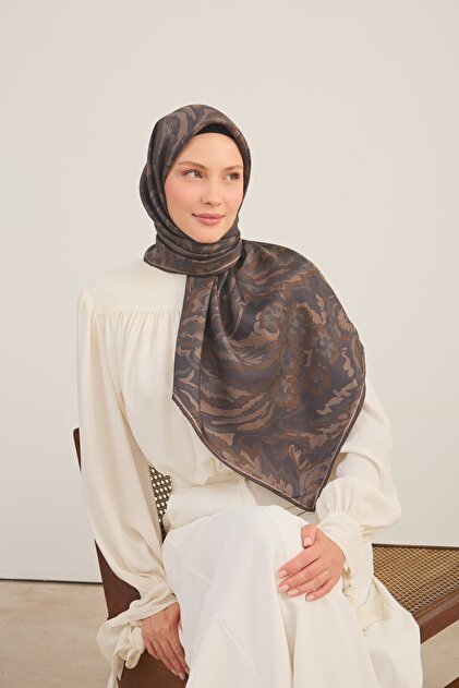 Twill Silk Large Size Scarf Anthracite