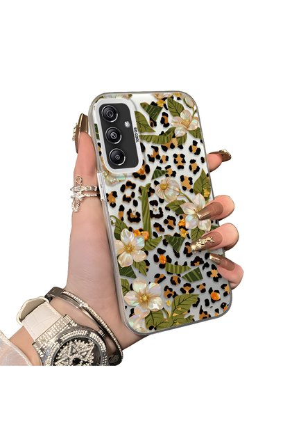 Samsung Galaxy M34 Compatible Aesthetic Floral-Leopard Pattern Case Acrylic Hard Back Silicone Edge