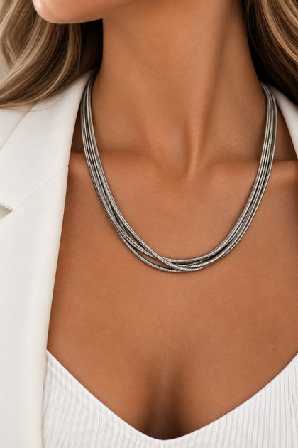 Silver color multiple italian chain design necklace