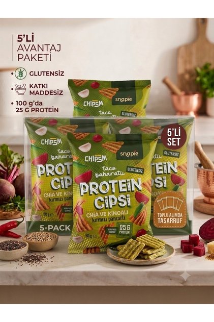 Snapie Glutensiz Taco Baharatlı Protein Cipsi 60 Gr 5'Li Avantaj Paketi