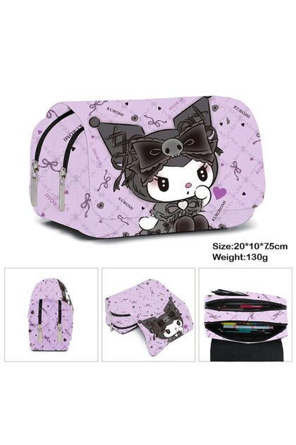 Penar Kuromi, Axroad Mall, Etui portabil pentru creioane, Organizator de depozitare cu capacitate extra mare, 2 compartimente cu fermoar, Robust, Impermeabil, Elegant, Design atractiv, Poliester, 21x9.5x6.