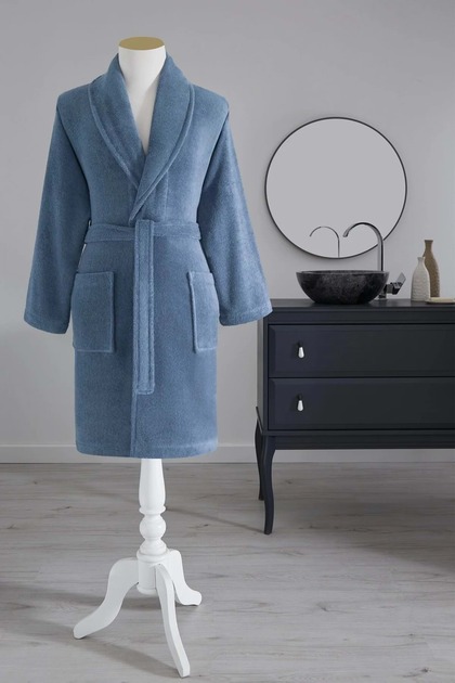 Single Bathrobe Şalyaka-Colored New Navy Blue (Size S-M)