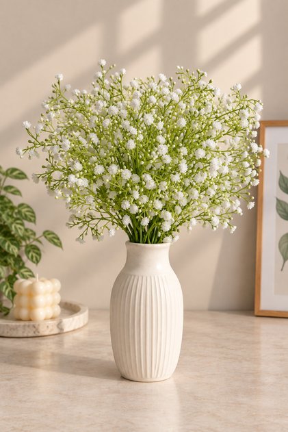 Naderi Çiçek Lüks Yapay Cipso Çiçeği Gypsophila Demeti Saksısız Dekoratif Gelin Buketi Beyaz Çiçek