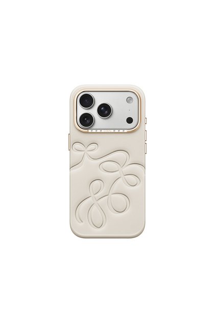 iPhone 18 Pro Compatible Case with Carved Pattern Back Surface Cloude Cover Cream