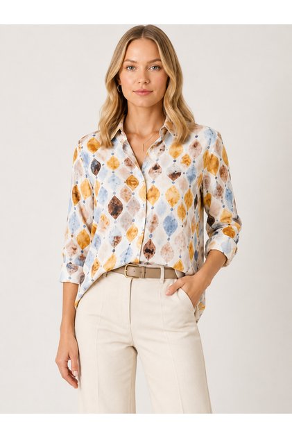 Women's Viscose Multi-Colored Patterned Long Sleeve Buttoned Colored Shirt