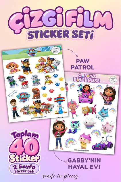 Paw Patrol and Gabby's Dream House Sticker Set – 2 Sheets 40 Pieces Cartoon Stickers