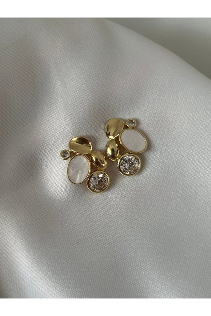 VIP 14k Altın Renginde Zirkon Taşlı Mineli Kadın Küpe