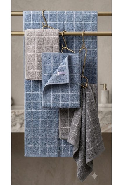 (4 Pieces) Checkered and Stitched Patterned Dowry Box 50X75 Cm. Super Soft Textured Kitchen, Hand and Face, Cleaning Cloth H