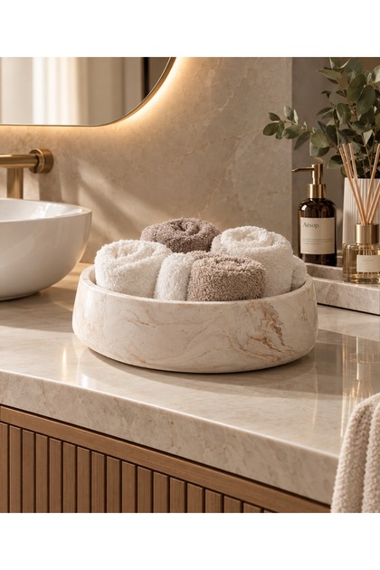 Dekoratif Mermer Desenli Çok Amaçlı Kase – Banyo ve Ev Düzenleyici
