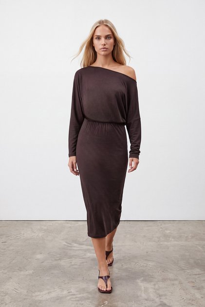 Women's coffee boat neck modal midi dress alc-x15780