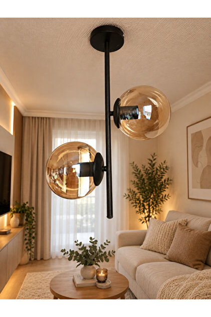 rudi siyah kasa globe camlı avize