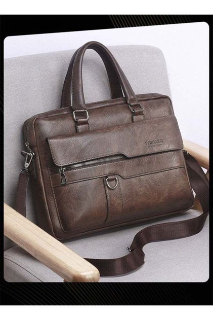 Men Retro Horizontal Shoulder Bag Portable Business Leather Waterproof and Wear Resistant Crossbody Bag with Adjustable Straps for Work Office