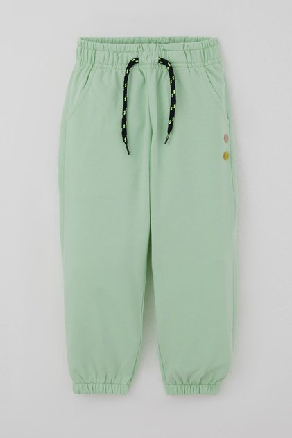 Girl's Sweatpants with Pocket and Button Accessories, with Lacing Accessories, 1-4 Years Old, Water Green