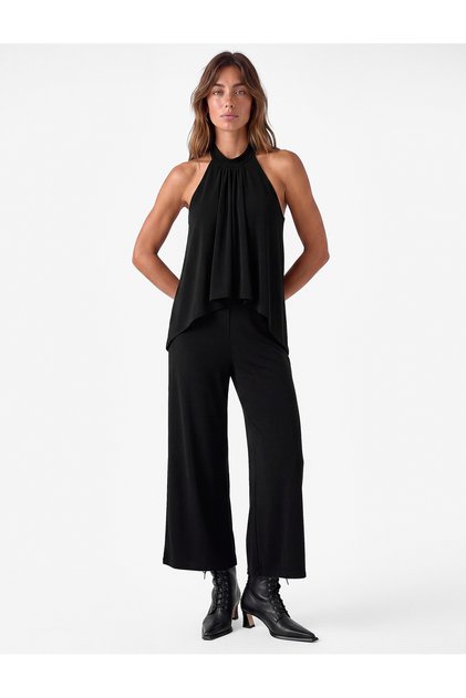 Tie-Detail Stand-Up Halter Neck Sleeveless Jumpsuit