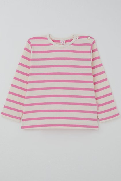 Baby Girl Long Sleeve T-Shirt with Patches and Stripes, 9 Months - 3 Years, Cream