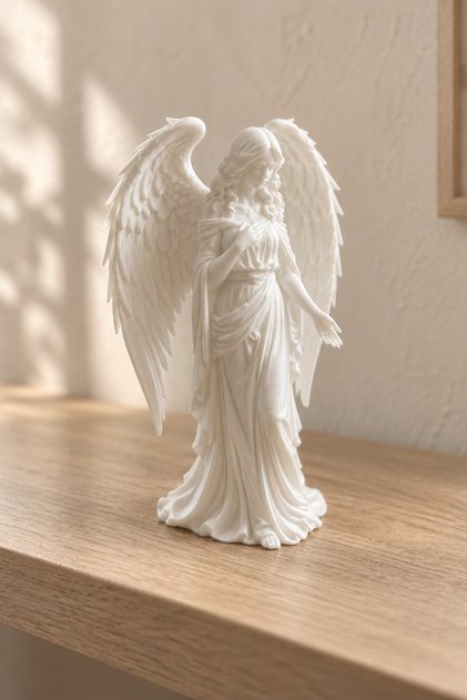 Beyaz Kanatlı Melek Figürü 14 cm – Dekoratif Masaüstü Biblosu ve Raf Süsü