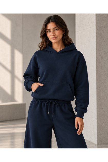 Oversize Hooded 100% Cotton Wide Leg Sweatpants Set