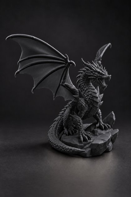 Siyah Kaya Tabanlı Kanatlı Ejderha Figürü 12 cm – Fantastik Dekoratif Biblo
