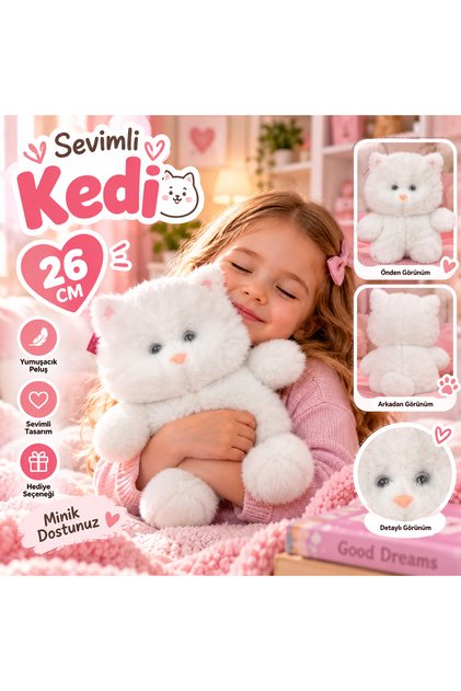 26 cm Sevimli Beyaz Peluş Kedi Yumuşacık Tüylü Sevimli Kedi Oyuncak Çocuklar Ve Bayanlar İçin Hediye