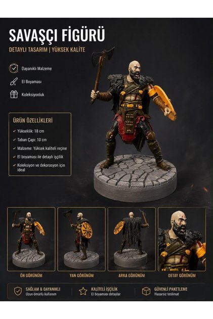 Kratos - God Of War Masa Üstü Figürü- Kitaplık Figürü- Gamer Dekorasyonu