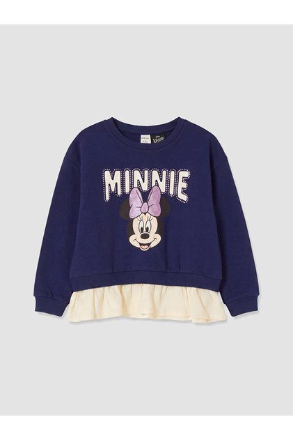Vizyon New Season Navy Blue Printed Stoned Girls' Sweatshirt