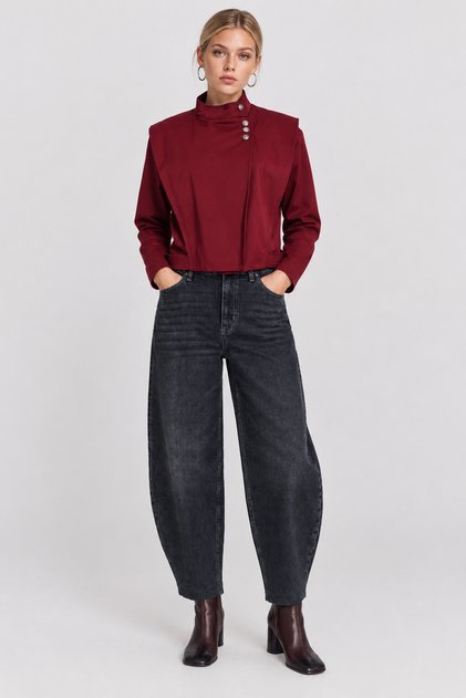 Stylish Buttoned Short Trench Coat Lgx0019 Bordo