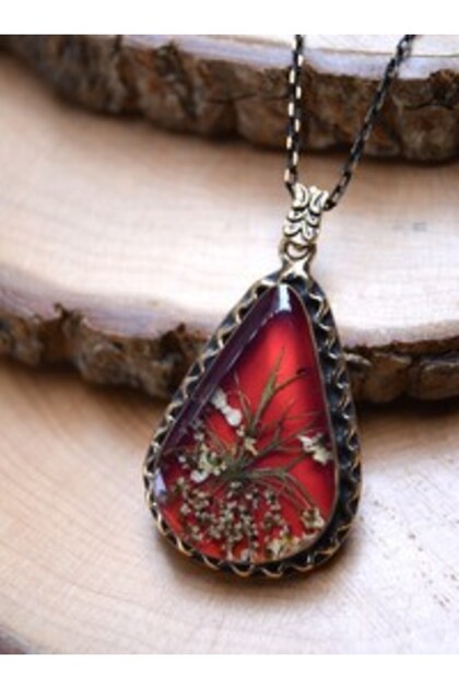 Designed Handmade Necklace from Real Flowers - Red -